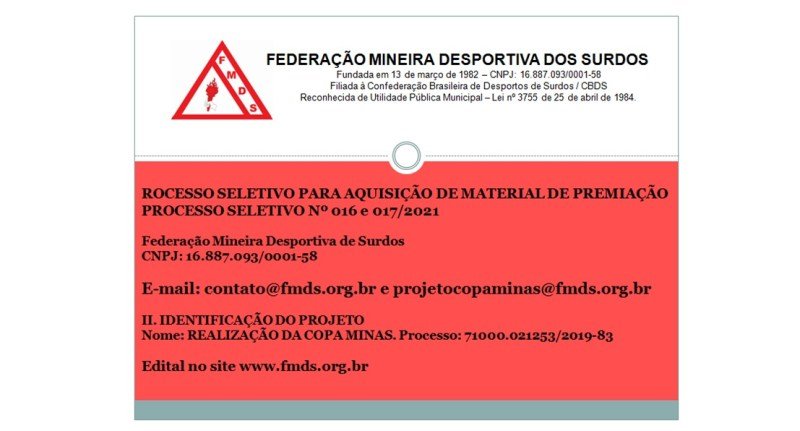 Editais dos Processos Seletivos 016 e 017/2021 – Projeto Copa Minas