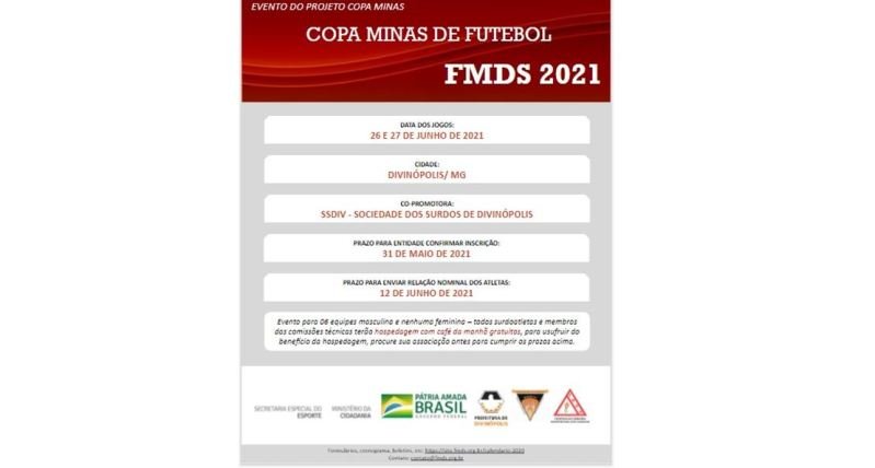 Informativo: Confirmação da realização da COPA MINAS DE FUTEBOL CAMPO FMDS – 25 a 27 de junho 2021