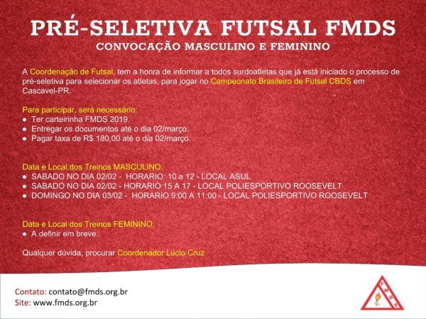 Pré-Seletiva para Futsal FMDS